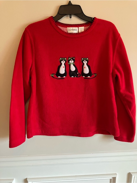 C.D. Petites Sweaters - Cathy Daniels C.D. Petites Red Crewneck cozy Christmas cat pullover.  Size PM